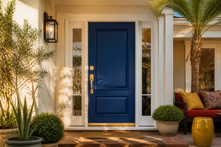 Clean Hollywood apartment corridor and secure entry door